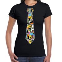 Verkleed T-shirt dames - zwart - Engelse drop stropdas - foute party/themafeest