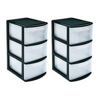 2x stuks ladeblok/bureau organizer met 3x lades zwart/transparant L39 x B28.5 x H58.5 cm