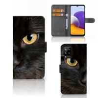 Samsung Galaxy A22 4G | M22 | Telefoonhoesje | Met pasjeshouder | Zwarte Kat