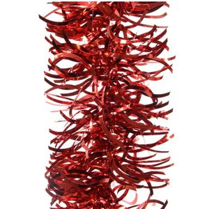 1x Kerst lametta guirlandes kerst rood golven/glinsterendmet sterren 10 cm breed x 270 cm kerstboom versiering/decoratie   -