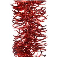 1x Kerst lametta guirlandes kerst rood golven/glinsterendmet sterren 10 cm breed x 270 cm kerstboom versiering/decoratie   -