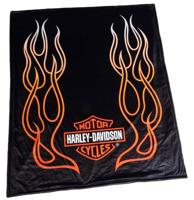 Harley-Davidson Flames Bar & Shield Fleece Dekentje met Sherpa Achterkant - Zwart