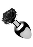 Black Rose Butt Plug - Large - Black - thumbnail
