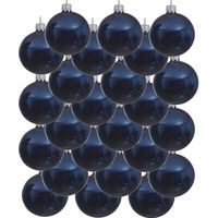 24x Glazen kerstballen glans donkerblauw 8 cm kerstboom versiering/decoratie   -