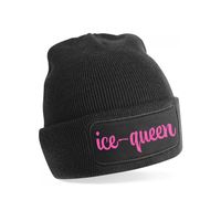 Wintersport muts voor volwassenen - Ice Queen - zwart - roze glitters - one size - Apres ski beanie