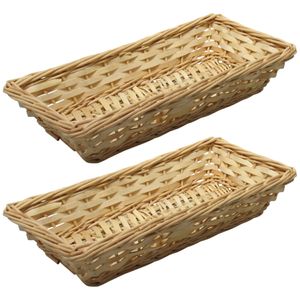 Broodmand/stokbrood mandje - 2x - rotan/riet - 17 x 37 x 7 cm