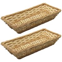 Broodmand/stokbrood mandje - 2x - rotan/riet - 17 x 37 x 7 cm - thumbnail