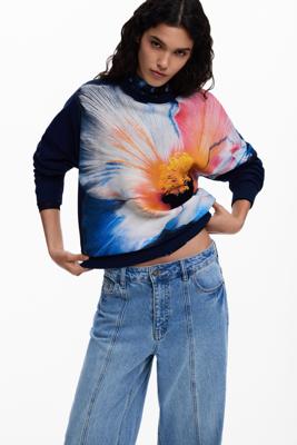 Sweatshirt met grote bloem - RED - XL