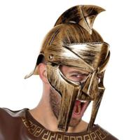 Romeinse soldaten carnaval verkleed helm met vizier - brons - voor heren - kunststof - thumbnail