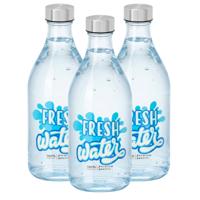 Vivalto Waterfles / drinkfles Fresh - 6x - glas - transparant - met RVS dop - 1000 ml