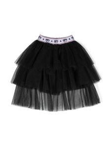 Chiara Ferragni Kids jupe en tulle à taille logo - Noir