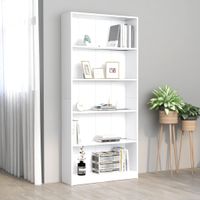 Boekenkast met 5 schappen 80x24x175 cm spaanplaat wit