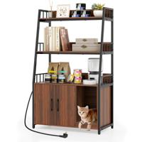 Kattenkast met Boekenplank Oplaadstation 3 Niveaus Krabmat & Ingang 80 x 40 x 132 cm Walnoot