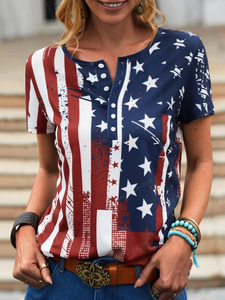 Geometric gradient star button Easter American flag print top T-shirt