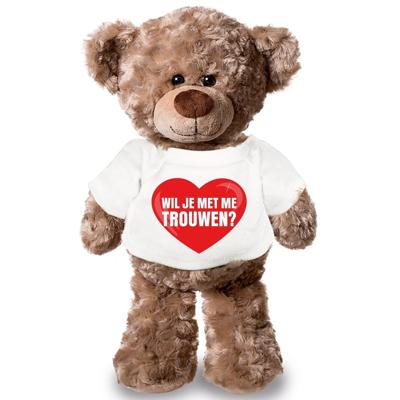 Knuffel teddybeer - wil je met me trouwen - 43 cm - pluche - met shirt