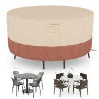 Ronde Terrasmeubelhoes 158/183/213cm Hoes voor Buitenstoelen en Tafel met Ventilatieopeningen Gespen en Trekkoorden Beige