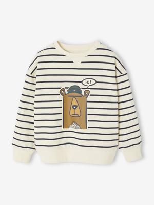 Sweater met hondenprint voor jongens wit, gestreept