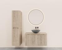 Onderkast Wiesbaden Sulora 80x48 cm Afgeronde Hoeken Geribbeld Met 1 Lade 1 Uitsparing Licht Eiken