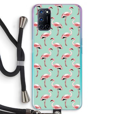 Flamingoprint groen: Oppo A52 Transparant Hoesje met koord