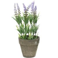 Bellatio Lavendel kunstplant - lila - 25 cm - in betonlook potje - Kunstplanten - nepplanten