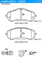 Remblokkenset, schijfrem ATE Ceramic ATE, u.a. für Peugeot, Opel, Citroën - thumbnail