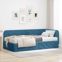 Hoekbedframe met matras Blauw 90 x 200 cm Fluweel