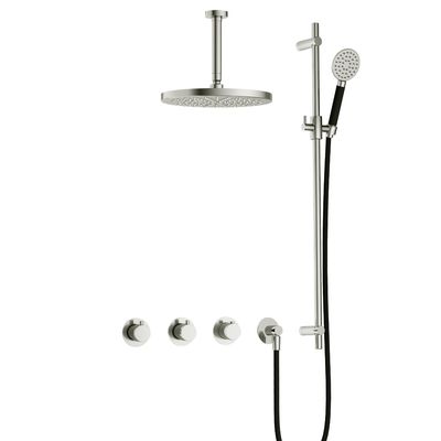Hotbath Cobber IBS70 inbouwdouche met ronde handdouche, 15cm plafondbuis, 30cm hoofddouche en glijstang nikkel glans