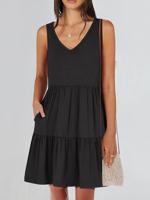 Loose Casual Plain Dress With No - thumbnail