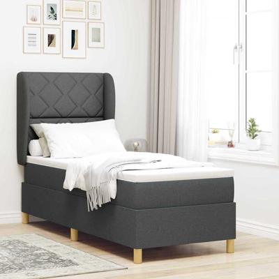 Boxspringbed met Matras Donkergrijs 80x200 cm Stof