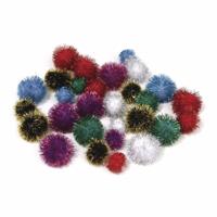 Hobby knutselen pompons - dia 25 mm - 80x stuks - metalic gekleurd mix - creatieve artikelen