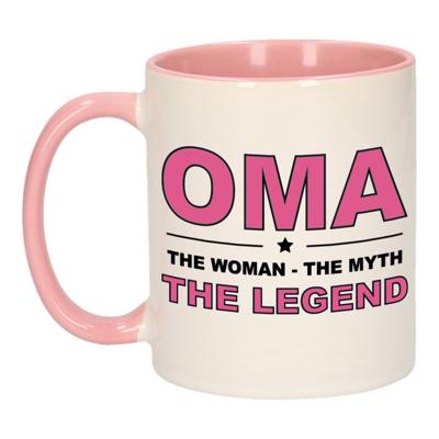 Oma the woman the myth the legend - cadeau koffiemok - beker - wit en roze - 300 ml - verjaardag Oma the woman the myth the legend - cadeau koffiemok - beker - wit en roze - 300 ml - verjaardag