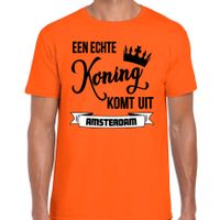 Oranje Koningsdag t-shirt - echte Koning komt uit Amsterdam - heren - thumbnail