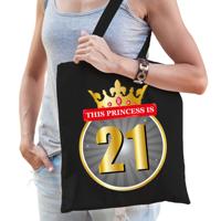 This princess is 21 - verjaardag cadeau tasje - zwart - voor dames - shopper - 10 liter