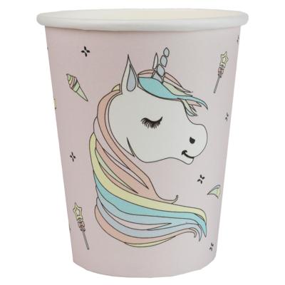 Santex Feest wegwerp bekertjes - Eenhoorn Thema - 10x stuks - 270 ml - karton - unicorn/magie