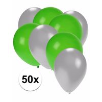 50x ballonnen - 27 cm - zilver / groene versiering - thumbnail