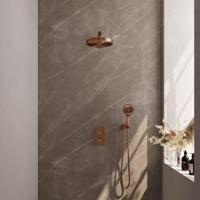 BRAUER Stripe Thermostatische Inbouw Regendouche - 3-weg - rechthoekig - 25cm douchekop - rechte muurarm - 3-standen handdouche - doucheslang - wandaansluitbocht - koper geborsteld PVD 5-GK-395