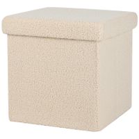 Urban Living Poef Teddy BOX - hocker - opbergbox - beige - polyester/mdf - 38 x 38 cm - opvouwbaar   -