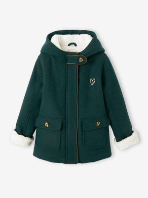 Mantel met capuchon van wol met sherpa voering voor meisjes donkergroen
