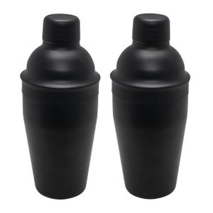 2x Cocktailshakers mat zwart 500ml 22 cm