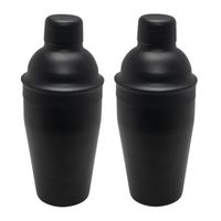 2x Cocktailshakers mat zwart 500ml 22 cm