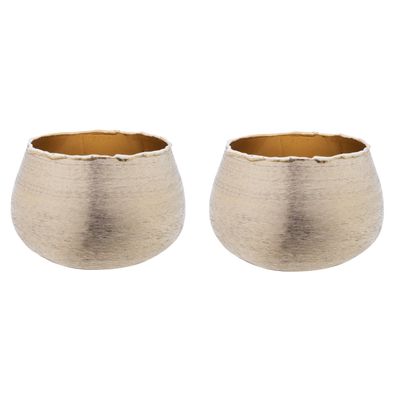 Set van 2x stuks theelichthouder / waxinelichthouder geborsteld aluminium goud 10 x 6,5 cm