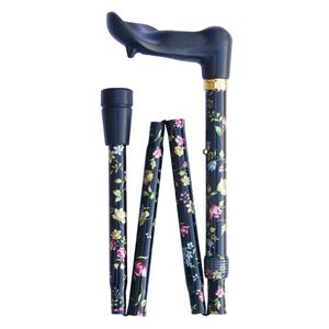 Classic Canes Opvouwbare wandelstok - Zwart - Bloemen - Linkshandig - Ergonomisch handvat - Lengte 80 - 90 cm