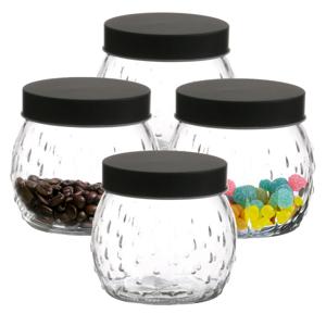 Voorraadpot/bewaarpot Mora - 4x - 1L - glas - zwart - D13 x H13 cm