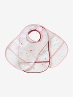 Set met 3 geplastificeerde slabbetjes met opvangvak roze (poederkleur) Set met 3 geplastificeerde slabbetjes met opvangvak roze (poederkleur)