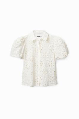 Blouse met broderie anglaise - WHITE - XL