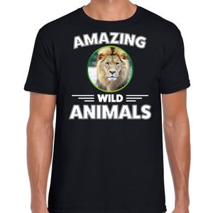 T-shirt leeuwen amazing wild animals / dieren zwart voor heren