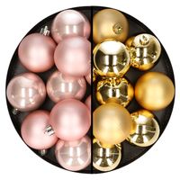 24x stuks kunststof kerstballen mix van lichtroze en goud 6 cm