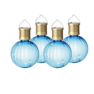 4x Buiten Led blauwe lampion solar verlichting 11 cm