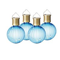 4x Buiten Led blauwe lampion solar verlichting 11 cm - thumbnail