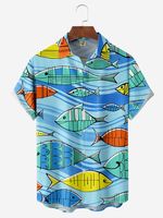 Fish Chest Pocket Short Sleeve Hawaiian Shirt - thumbnail